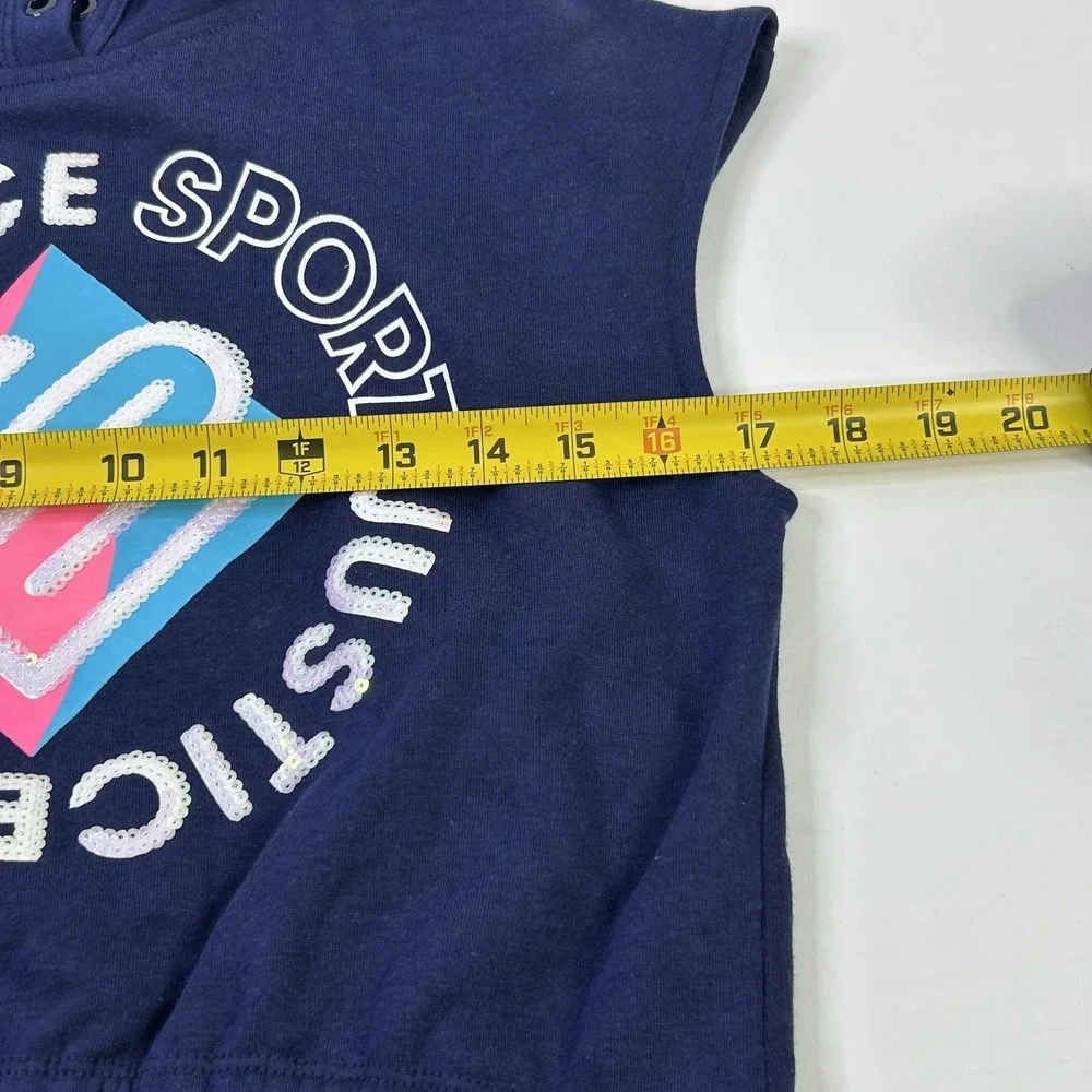 Justice Sports Cutoff Hoodie Girls Medium 10 Blue Pink White Sequins Sleeveless